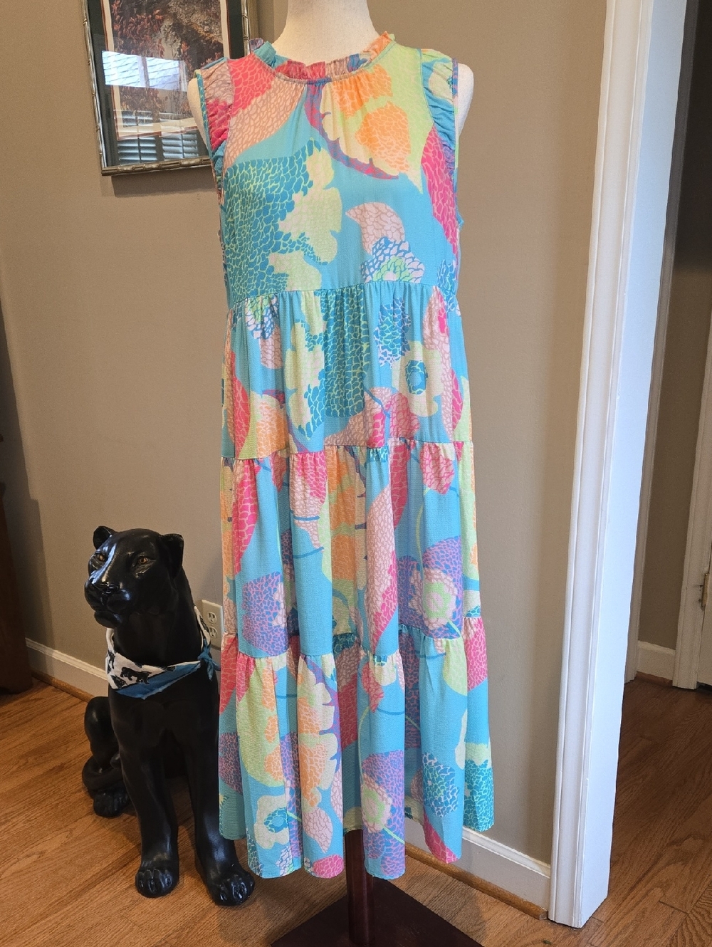 Umgee Sleeveless Tiered Floral Maxi Dress - Blue Multi